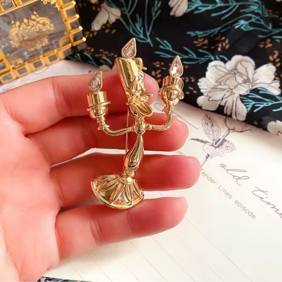 Betsey Johnson Beauty&Beast Gold Candleholder Brooch - Picture 8 of 15